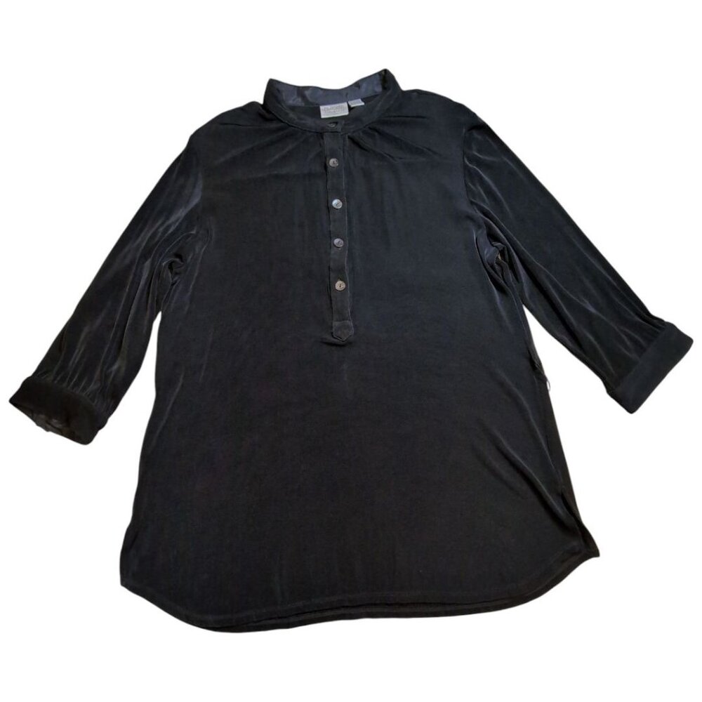 Chico's Travelers Tunic Black Button-Front Mandarin Collar Shirt Size 3 US XL 16